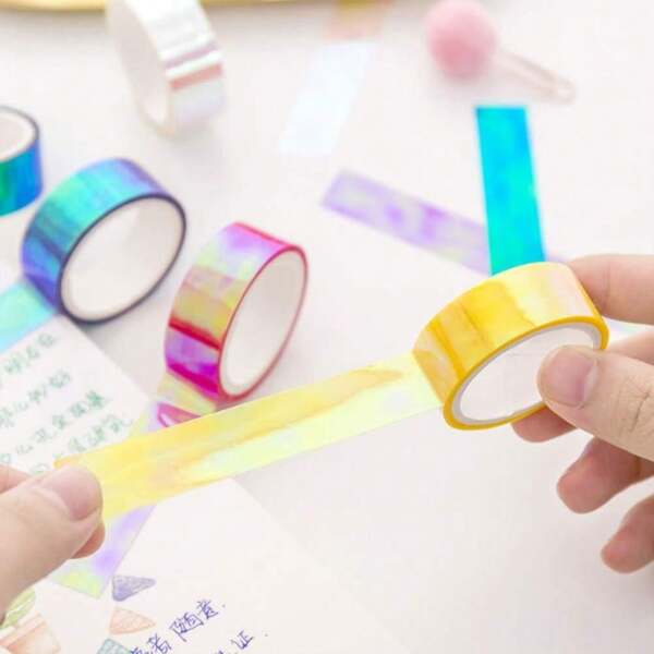 1/6 Rolls Laser Tapes, Rhythmic Gymnastics Decoration Holographic Prismatic Glitter Tape Hoops Sticker Color Waterproof Tape Sticker, Each 5M