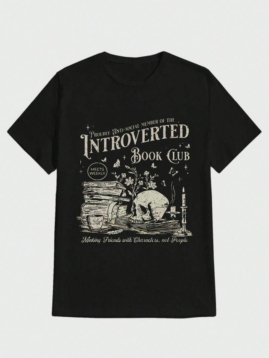 Introverted Book Club Summer Beautifully Printed T-Shirt  Casual Digital Print  Pure Heavy Cotton T Shirt - màu đen - Xem 1