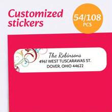 Custom 54/108pcs Vibrant Elegant Rotating Patterns Return Address Label Sticker, Personalized Family Name Decal, For Home, Office, Business Use, Envelope Wedding Mail Tag