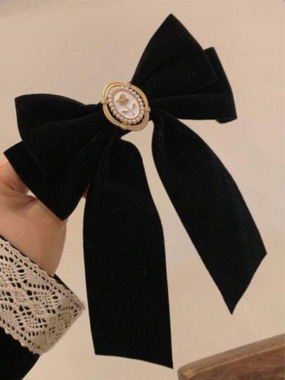 1pc Velvet Hair Accessories, Long Tail Bow Hair Clip, For Women, Cute Hair Clip Ponytail Clip Alligator Clip Accessories Claw Clips Hair Claws Hair Barrettes, School Stuff