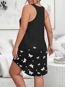 Camisola Casual de Malha com Ombros Abertos e Estampa de Borboleta para Mulheres Plus Size, Roupa de Dormir Elástica, Verão, Férias