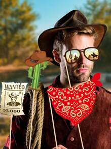 25件西部主题拍照道具，西部主题派对装饰，适合成人，趣味牛仔派对礼品，适用于狂野西部派对、西部牛仔生日派对、乡村派对，包括粉色单身派对、准新娘婚礼等。 - 彩色 - 查看 8