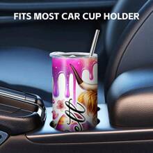 1 件，个性化彩色复活节高地牛蝴蝶结蛋不锈钢平底杯，20 盎司定制名称不锈钢咖啡杯带盖吸管，各种图案，双层隔热真空密封杯，室内厨房户外旅行冷饮热饮汽车杯 - 多色 - 查看 3