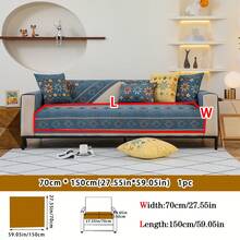 1pc Bohemian Style All Season Anti-Slip Sofa Cover, Fashionable Chenille Pet & Scratch Proof Sofa Protector, Spring/Autumn Pet Friendly Sofa Slipcover Fit For L-Shaped And 1/2/3/4-Seat Sofa (Sold Individually) - Blue - View 15