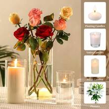 6pcs/4pcs/1pccandle Vase, Floating Candle Holder, Glass Candle Holder, Glass Hurricane Candle Holder, Clear Glass Candle Holders, Pillar Candle Holder, Candle Vase, Suitable For Candlelight Dinner, Birthday Party, Hotel Banquet, Wedding, Can Place Floating Candle,Room Decor, Clear Glass Cylinder Vase, Gifts Graduation
