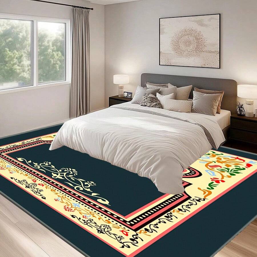 [Crystal Velvet 700g/㎡ Point-Printed Bottom, 5mm Thick] 1pc Bohemian Style Solid Color Area Rug, Soft Non-Slip Washable Carpet Suitable For Living Room, Bedroom, Kitchen, Office, Home Decor, Large Classroom Rug, Geometric Washable Rug