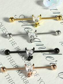 1 件蝴蝶工业杠铃耳环海螺耳钉珠宝 14G 38 毫米软骨长双孔耳环