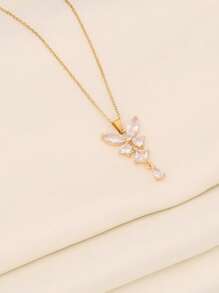 1pc Stainless Steel 18K Plated Butterfly Pendant Necklace, Fashion French Chic Ins Style Suitable For Party, Date, Office Wear