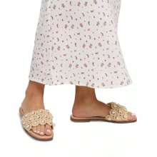 Women's Gizelle Pearl Embellished Flat Slide Sandals | Fall Fashion | Women Flip-Flops - Natural Woven - View 5