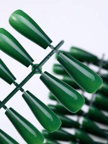 120-Pcs Classic Solid Coffin Shape Press On Nails Set Elegant Green , Full Coverage, Easy Application - Perfect For Daily Style I Ncludes 5sheet Adhestive Tabs 5pcs Mini File