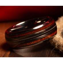 1 Stück modischer Herrenring aus Edelstahl mit Doppel-Holzmaserung und drei Drähten, Geschenkzubehör für Ferien und Bankette