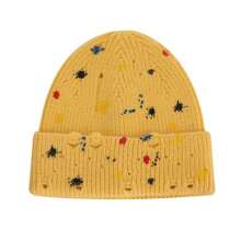 Bonnet tricoté arc-en-ciel avec éclaboussures de peinture néon pour l'hiver, bonnet à revers, bonnet classique et chaud pour femme adulte, taille unique