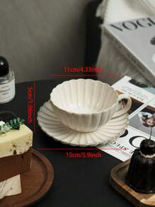 1 Set Premium Vintage White Coffee Cup & Saucer Set, High-Quality Afternoon Tea Coffee Cup & Saucer, Cup Made With Kiln Glazing Process For Heat Resistance And Non-Slip, Great Coffee Container. Back To School - White - View 3