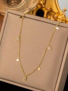 1pc Stainless Steel Minimalist Necklace, Delicate Square Rhinestone Choker Necklace, Dainty Jewelry, Suitable For Daily Wear For Women