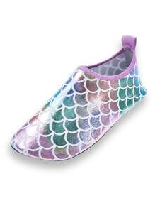 Children's Outdoor Beach Shoes, Girls' Colorful Fish Scale Soft Sole Lightweight Breathable Outdoor Swimming Water Sports Beach Elastic Socks Shoes