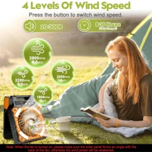 Ventilador solar de 5200mAh, ventilador de camping con panel solar, ventilador portátil para exteriores, linterna LED, ventilador silencioso con batería para picnic, barbacoa, pesca, viaje