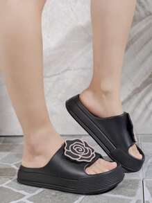 Girls Thick Sole Slippers, Summer Outdoor Sandals, Simple Fashion Non-Slip Casual Slides, Indoor House Wear Elevated EVA Slippers