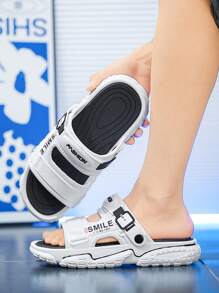 Men's Casual Non-Slip Slides, Quick Dry & Wear-Resistant Open Toe Slippers, Suitable For Indoor/Outdoor, Shower, Pool, Beach. Comfortable Indoor/Outdoor Couple Shoes, All Season - Black - View 1