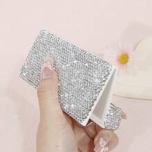 1pc, Rhinestone-Studded Collection, White Rhinestone Credit Card Case, Card And Business Card Holder, Bank Card Storage And Document Box, Clay Rhinestones, High-End Multi-Faceted Glass Rhinestones, Plastic Glittering Rhinestone Office Desk Memo Clip, Portable Elegant Office Card Case, Luxury Gift Accessory With Multi-Faceted Glass Gemstones.