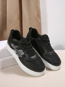 Damskie nowe, outdoorowe, codzienne, piesze wycieczki, uniwersalne, w paski, sznurowane, okrągłe, czarne trampki