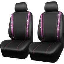 Shiny Crystal Rhinestone Car Seat Cover Set, Waterproof Faux Leather, Zipper At Back, Universal Crystal Glitter Strips, Suitable For Cute Girls, Silver,Car Seat Cover Full Set
