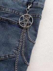 1 pieza Cadena de pantalón con colgante de pentágono vintage, cadena de metal multicapa para el Body, apta para uso diario, casual de verano, deportivo, viajes, regalo de graduación, accesorio para vestidos de cumpleaños