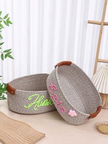 1pc Customized Handmade Woven Storage Basket, Suitable For Bathroom, Bedroom, Living Room, Kids Toys, Pet Supplies, Wedding Decor, Valentines Day, Halloween, School Season, Home Storage