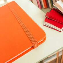 PromoClick Mini Polyurethane Notebook With 80 Lined Sheets And Elastic Band To Hold The Cover. - Orange - View 5