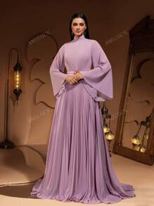 New Luxury Fashion Elegant Women'S Banquet Dress With Ruched Flare Sleeve Chiffon,Party Dress,Gown,Formal,Evening,Wedding Guest