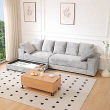 LUCKHAO 108.6" Corduroy Modular Sectional Sofa With Ottoman & Storage, Modern Deep-Seat L-Shaped Sectional With 8 Pillows, Cloud-Like Couch For Living Room, Apartment, Or Office - 灰色 - 查看 4