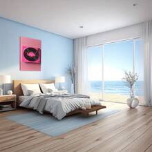 Un tourne-disque rose avec des autocollants néon. Grande peinture murale encadrée en bois, décoration d'intérieur, peinture à l'huile - Chambre, salle de bain, salon, bureau, cuisine, cadeaux de Noël - 1 pièce