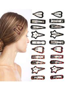 10 件/40 件中性色日常使用发夹，复古豹纹侧面设计随机发夹，时尚矩形 BB 夹，适合发型设计，纯色侧面和刘海夹