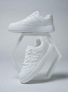 New Flat Canvas Sneakers, Lightweight, Comfortable For Students/School, Outdoor Non-Slip Versatile Casual Sports Shoes For Teens - White - View 3