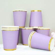 10/20/60pcs,Premium Hot Purple Paper Cups With Hot Stamp (9 Oz) - Disposable Paper Cups,Elegant Disposable Drinkware For Birthday Party,Family Gathering,Picnic,Party Decoration - Purple - View 17