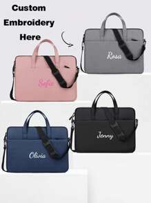 1pc Embroidery Customization Solid Color Simple And Lightweight Portable Laptop Bag, Portable Business Trip Waterproof Computer Protective Case, Zippered Office Computer Bag For Outdoors/Outings/Travel/Hiking/Stadium/Sports/Climbing, For Business/Commute/Work/Office, Travel