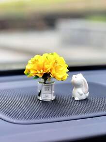 Mini Silk Flower Vase And Flower-Smelling Rabbit Car Interior Decoration Ornaments Auto Center Console Decoration Gadgets