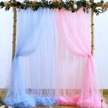 2 piezas de Cortinas de fondo rosa y azul para fiesta de revelación de género, cortinas de tul transparente para decoración de fiesta de cumpleaños y telón de fondo fotográfico - Multicolor - Ver 4