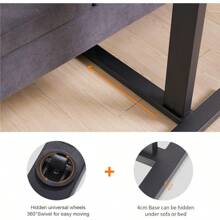 Overbed Bedside Table With Rolling Wheels 80x40x89.5cm C Shape Side Table Adjustable Height Hospital Bed End Table Sofa Large Laptop Side Table For Couch Living Room Multiple Uses - SilverOrGray1 - View 5