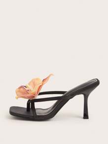 Satin Flower Peep Toe High Heel Sandals, Black, Perfect For Travel & Beach In Spring/Summer
