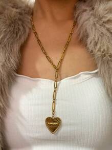 1pc New Minimalist Chic Stainless Steel Heart And Snake Pendant Necklace For Women