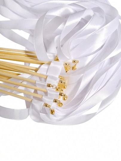 20pcs White Satin Lace Ribbon Wands, Silk Fairy Wands, Wedding Ribbons, With Golden Bells, Party Wand, Party Favors, Wedding Party Event Decoration, Holiday Birthday Celebration, Suitable For Wedding Holiday Birthday Party Supplies Valentine's Day Valentines,For Wedding Decors Best Gifts,Home Decor ,Room Decor Bride Summer Beach Back To School School Supplies