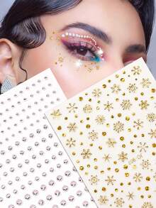 STARTTOOS 2pcs Face Glitter Temporary Tattoos, Silver White Rhinestone Foil Snowflake Polka Dot Pattern Eyeshadow Decor, Suitable For Daily, Party, Festival, DIY Music Festival, Jewelry, Makeup, Ball, Gift, For Hair, Eyes, Face, Body,Face Gems - Multicolor - View 4