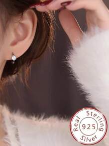 1 Pair 925 Sterling Silver Fashionable Retro Delicate Luxury Elegant Sweet Sparkling 4pcs Synthetic Opal Linear Geometric High-End Creative Design Petite INS Style Girlish Minimalist Luxurious Couple Adorable Casual Daily Party Gift Versatile Hypoallergenic Earrings - Silver - View 2