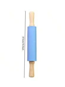 1 Stück Silikonausrollholz, antihaftbeschichtet, Holzgriff, Teigroller