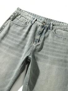 HEHCN 男士复古破洞阔腿宽松直筒蓝色牛仔裤，适合作为送给丈夫或男朋友的礼物 - 薄荷綠 - 查看 4