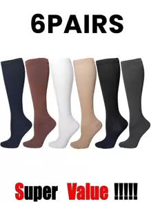 6 pares de calcetines de compresión con iones de cobre para deportes, hombres y mujeres, para ciclismo, fútbol, baloncesto, protección, de unicolor, largos