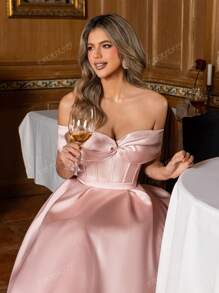 Faeriesty Faeriesty Elegant Off-Shoulder Bow Tie A-Line Dress For Formal Events&Weddings | Cocktail Parties ​| Luxury Brand Launch Events