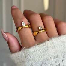 VKHK 1 件复古 18K 镀金不锈钢 CZ 水钻装饰单戒指，适合女性日常佩戴和礼物
