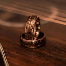 1 Stück modischer Herrenring aus Edelstahl mit Doppel-Holzmaserung und drei Drähten, Geschenkzubehör für Ferien und Bankette