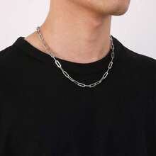 MONALLY Funky Stainless Steel Jewelry Sets Hip Hop Style Versatile 1set Silver Color Paper Clip Chain Necklace & Bracelet For Men Birthday Gift For Summer Vacation Travel Beach Party - Necklaces & Bracelets - View 2